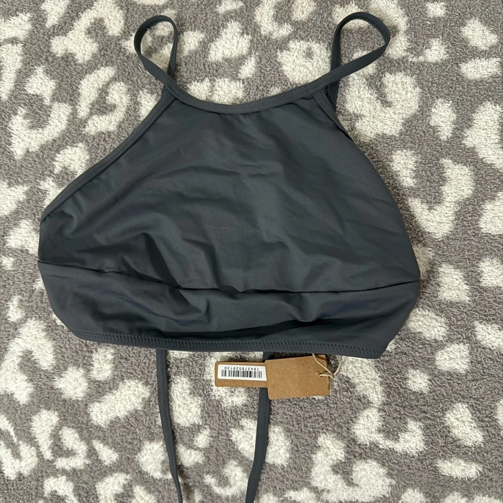 SKIMS Recycled Swim High Neck Bikini Top - Gunmetal